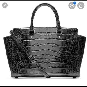 Michael Kors Selma Croc Large Top Zip Satchel